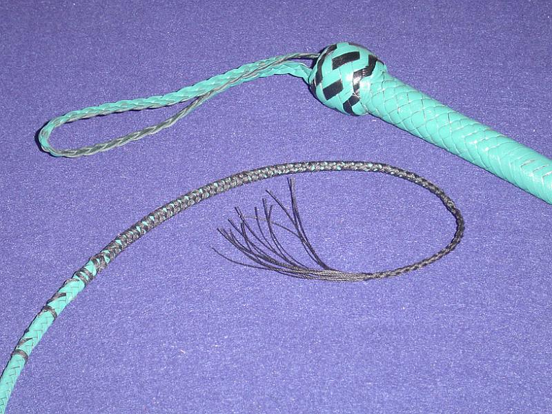 4ft Teal 12 plait Signal whip with 2tone Box Pattern Knot B.JPG